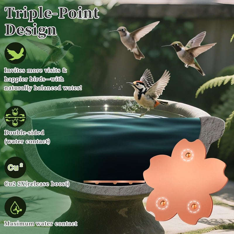 Yncotte 99.99% Pure Copper Bird Bath Disk, Triple-Point Support Design Lower Cleaning Frequency for Physical Safe Water Purify Outdoor Bird Bowls All-Season - Image 4